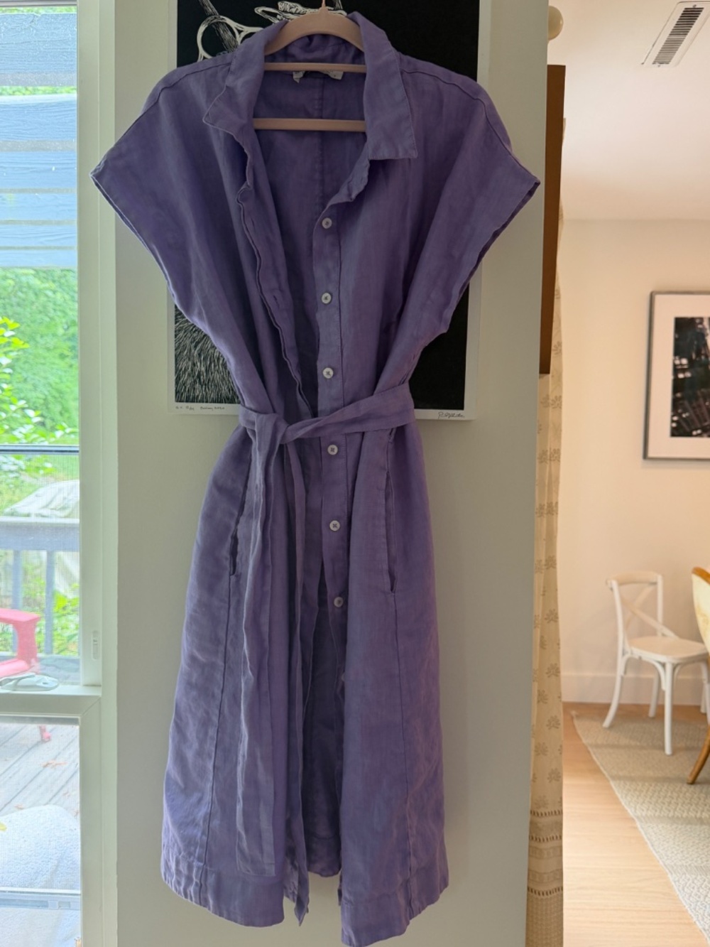 HARIS COTTON Linen shortsleeve shirtdress with belt - Picture 7 of 8